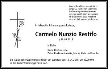 Traueranzeige von Carmelo Nunzio Restifo von Bad Vilbel/Karben