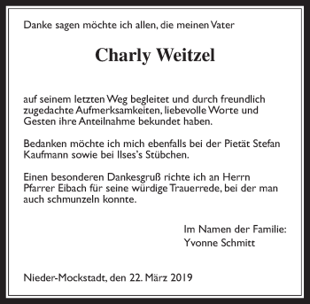 Traueranzeige von CharlyWeitz Weitzel von Wetterauer Zeitung