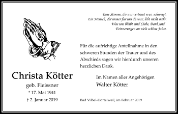 Traueranzeige von Christa Kötter von Bad Vilbel/Karben