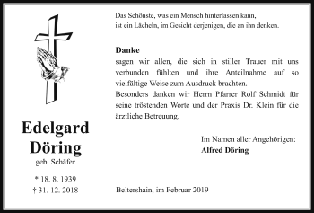 Traueranzeige von Edelgard Döring von Heimatzeitung Grünberg + Laubach