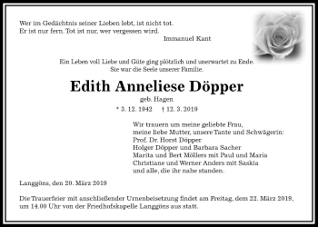 Traueranzeige von Edith Anneliese Döpper von Giessener Allgemeine, Alsfelder Allgemeine