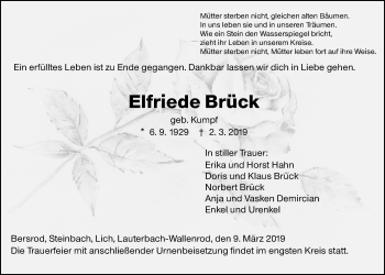 Traueranzeige von Elfriede Brück von Giessener Allgemeine, Alsfelder Allgemeine
