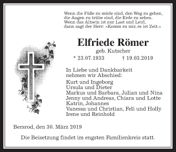 Traueranzeige von Elfriede Römer von Giessener Allgemeine, Alsfelder Allgemeine