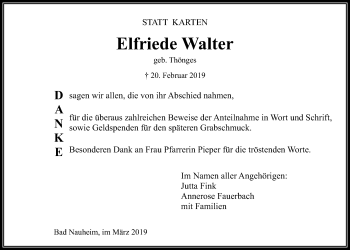Traueranzeige von Elfriede Walter von Wetterauer Zeitung