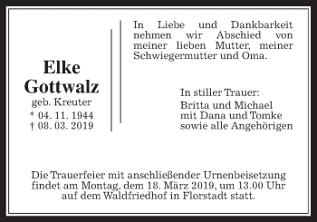 Traueranzeige von Elke Gottwalz von Wetterauer Zeitung