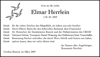 Traueranzeige von Elmar Herrlein von Giessener Allgemeine, Alsfelder Allgemeine