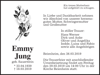 Traueranzeige von Emmy Jung von Wetterauer Zeitung