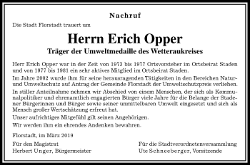 Traueranzeige von Erich Opper von Wetterauer Zeitung