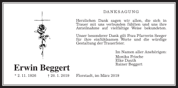 Traueranzeige von Erwin Beggert von Wetterauer Zeitung, Wetterauer Zeitung