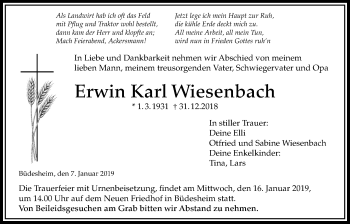 Traueranzeige von Erwin Karl Wiesenbach von Bad Vilbel/Karben