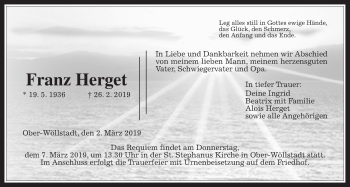 Traueranzeige von Franz Herget von Wetterauer Zeitung, Wetterauer Zeitung
