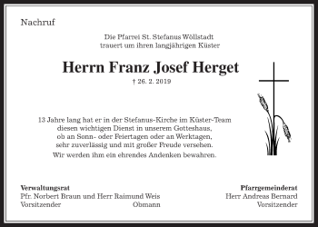 Traueranzeige von Franz Josef Herget von Wetterauer Zeitung, Wetterauer Zeitung