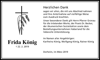 Traueranzeige von Frida König von Wetterauer Zeitung