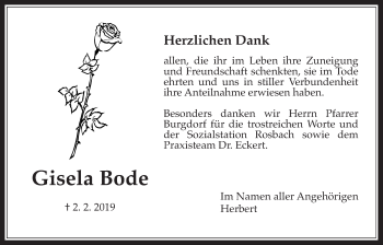 Traueranzeige von Gisela Bode von Wetterauer Zeitung
