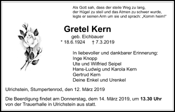Traueranzeige von Gretel Kern von Alsfelder Allgemeine