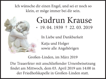 Traueranzeige von Gudrun Krause von Giessener Allgemeine, Alsfelder Allgemeine