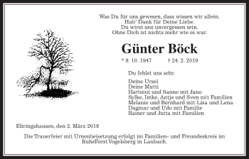 Traueranzeige von Günter Böck von Giessener Allgemeine, Alsfelder Allgemeine