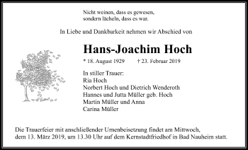 Traueranzeige von Hans-Joachim Hoch von Wetterauer Zeitung