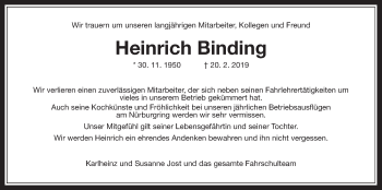 Traueranzeige von Heinrich Binding von Wetterauer Zeitung