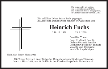 Traueranzeige von Heinrich Fuchs von Giessener Allgemeine, Alsfelder Allgemeine
