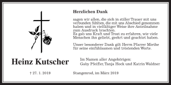 Traueranzeige von Heinz Kutscher von Giessener Allgemeine, Alsfelder Allgemeine