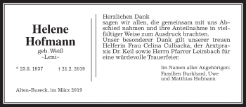 Traueranzeige von Helene Hofmann von Giessener Allgemeine, Alsfelder Allgemeine, Wetterauer Zeitung