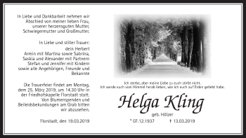 Traueranzeige von Helga Kling von Wetterauer Zeitung