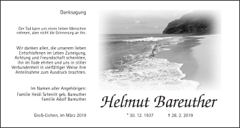 Traueranzeige von Helmut Bareuther von Mücker Stimme