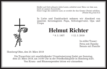 Traueranzeige von Helmut Richter von Alsfelder Allgemeine