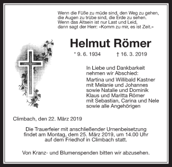 Traueranzeige von Helmut Römer von Giessener Allgemeine, Alsfelder Allgemeine