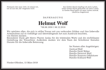 Traueranzeige von Helmut Wolf von Alsfelder Allgemeine
