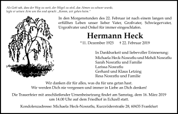 Traueranzeige von Hermann Heck von Wetterauer Zeitung