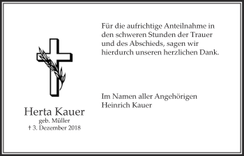 Traueranzeige von Herta Kauer von Bad Vilbel/Karben