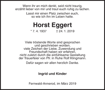 Traueranzeige von Horst Eggert von Giessener Allgemeine, Alsfelder Allgemeine