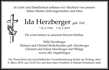 Traueranzeige von Ida Herzberger von Bad Vilbel/Karben