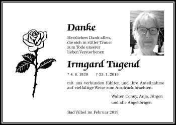 Traueranzeige von Irmgard Tugend 