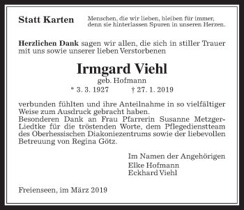Traueranzeige von Irmgard Viehl von Laubacher Anzeiger