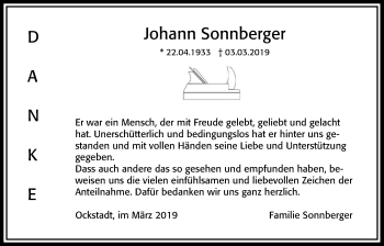 Traueranzeige von Johann Sonnberger von Wetterauer Zeitung