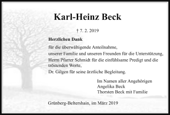 Traueranzeige von Karl-Heinz Beck von Giessener Allgemeine, Alsfelder Allgemeine