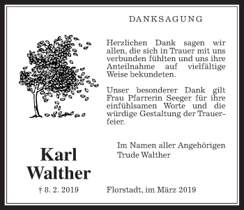Traueranzeige von Karl Walther von Wetterauer Zeitung, Wetterauer Zeitung