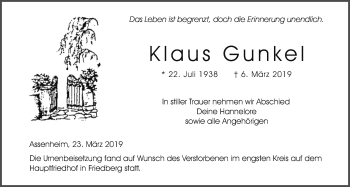 Traueranzeige von Klaus Gunkel von Wetterauer Zeitung