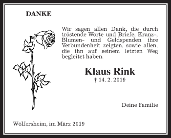 Traueranzeige von Klaus Rink von Wetterauer Zeitung, Wetterauer Zeitung