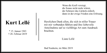 Traueranzeige von Kurt Lellé von Wetterauer Zeitung