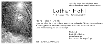 Traueranzeige von Lothar Hohl von Wetterauer Zeitung