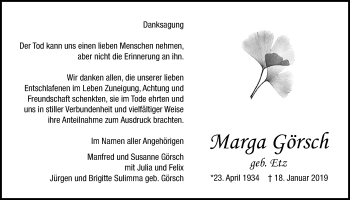 Traueranzeige von Marga Görsch von Bad Vilbel/Karben