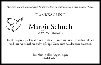 Traueranzeige von Margit Schuch von Bad Vilbel/Karben