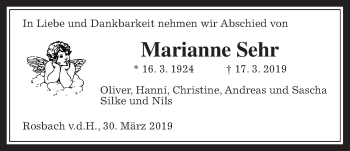 Traueranzeige von Marianne Sehr von Wetterauer Zeitung
