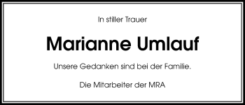 Traueranzeige von Marianne Umlauf von Bad Vilbel/Karben