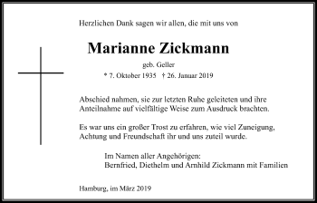 Traueranzeige von Marianne Zickmann von Wetterauer Zeitung