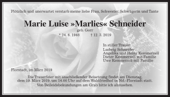Traueranzeige von Marie Luise Schneider von Wetterauer Zeitung
